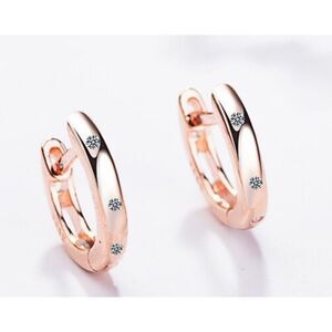NEW‎ 14k Rose Gold Sterling Huggie Hoop Simulated Diamond Earrings